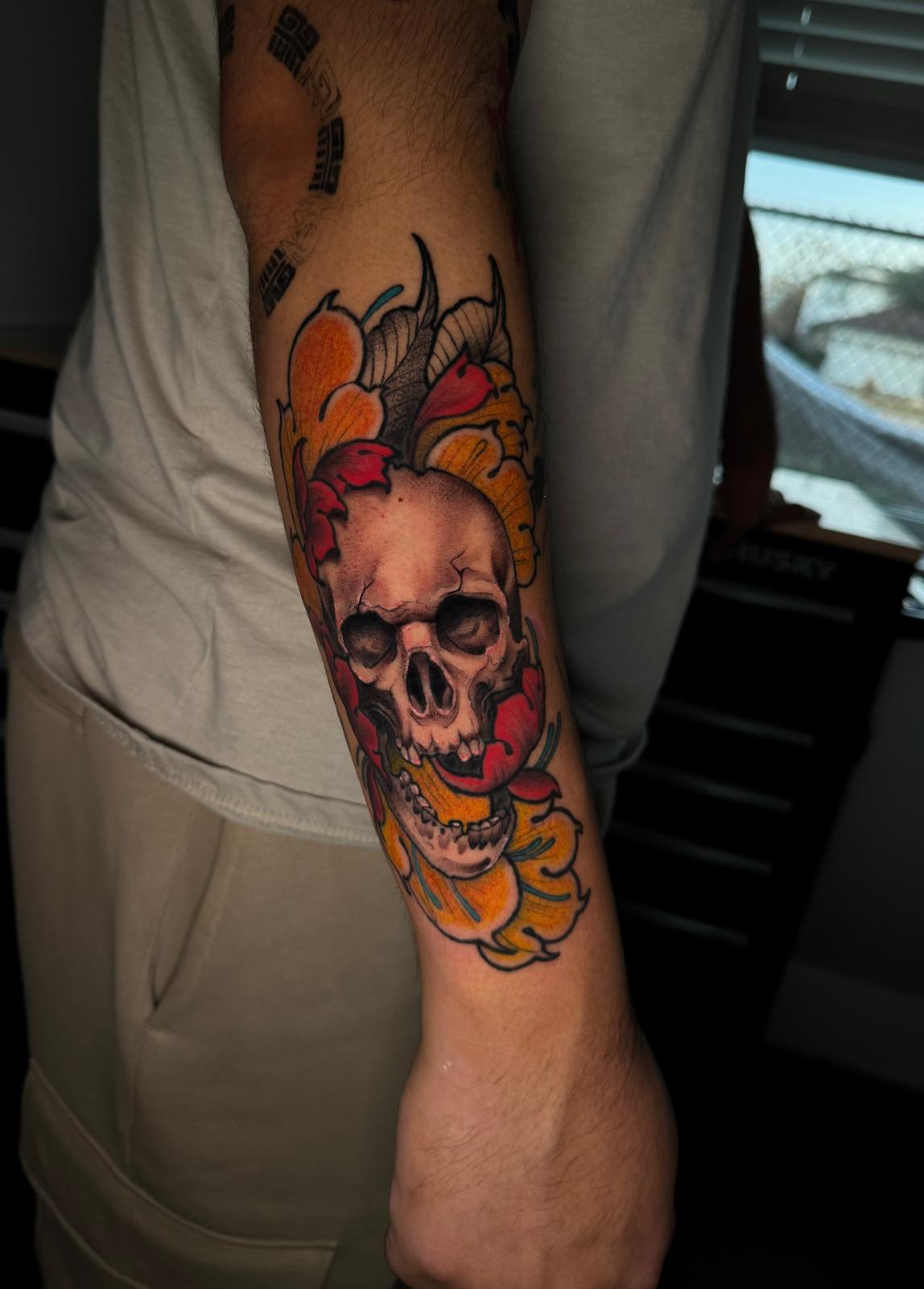 Skull & Flowers — Forearm